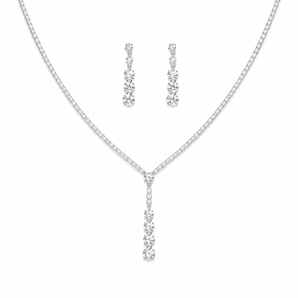 نیم ست مجلسی فول نگین سیلور مدل آویز اشکی کد NS-MJ-002