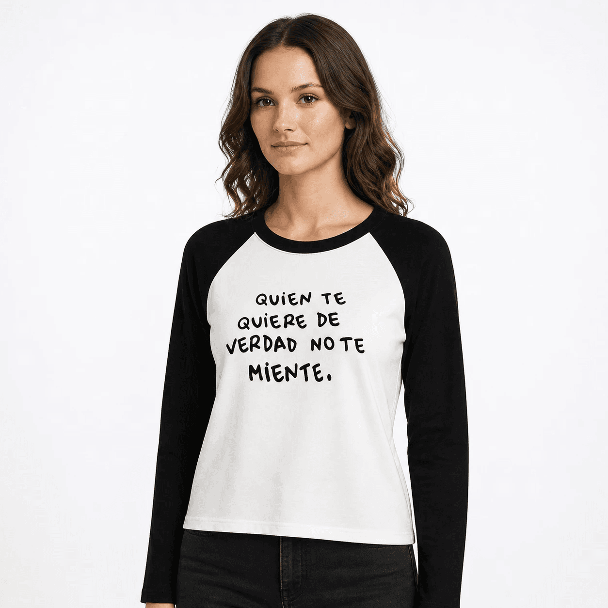 تیشرت آستین بلند باکسی سفید مشکی Raglan Slogan T-Shirt — تصویر ۲