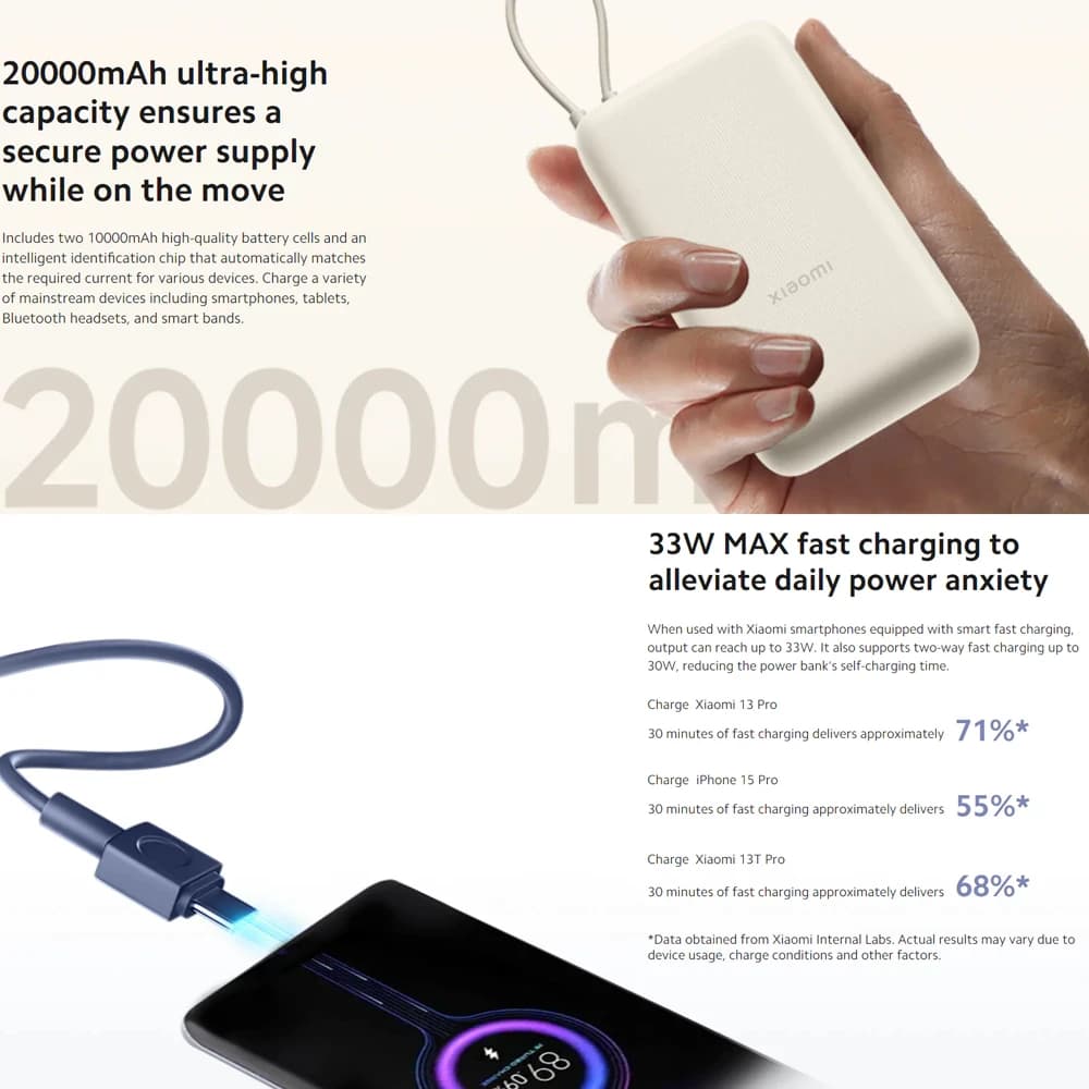 پاوربانک شیائومی مدل Xiaomi 33w Power Bank 20000mah Integrated Cable PB2030MI — تصویر ۵