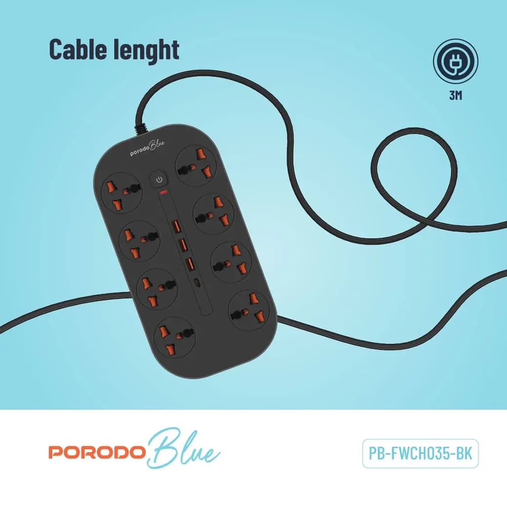 چند راهی برقی پرودو مدل Porodo Blue 8 AC Power Strip PB-FWCH035-BK — تصویر ۶