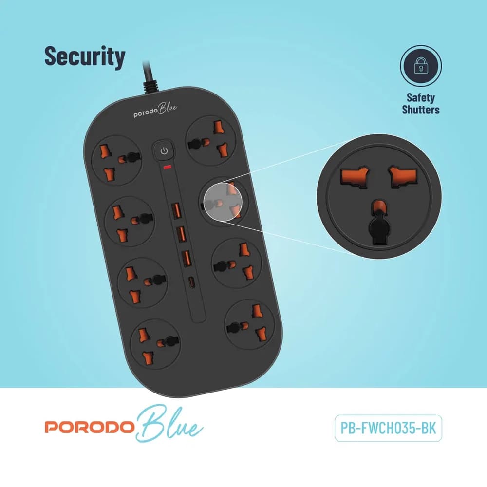 چند راهی برقی پرودو مدل Porodo Blue 8 AC Power Strip PB-FWCH035-BK — تصویر ۴