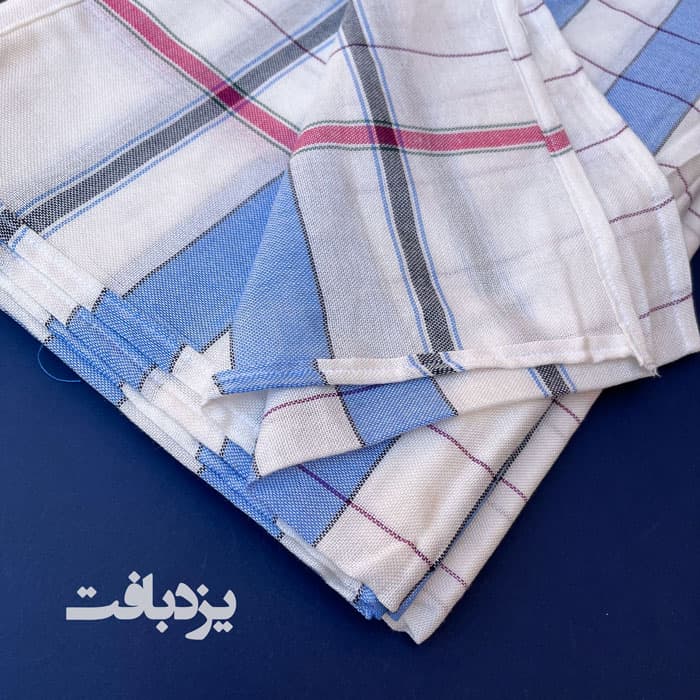 شمد نخی یزدی چهارخانه آبی پر رنگ — تصویر ۳