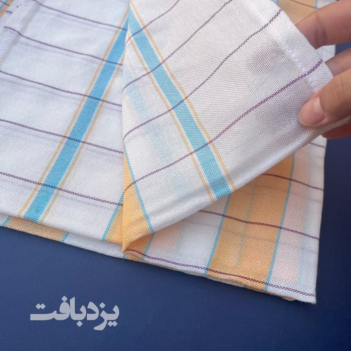 شمد نخی یزدی چهارخانه نارنجی کم رنگ — تصویر ۴