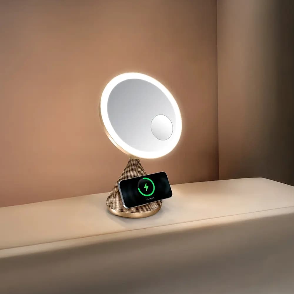 آينه اسپيکر دار و شارژ وايرلس پرودو مدل Porodo LED Makeup Mirror PD-LFST084 — تصویر ۴