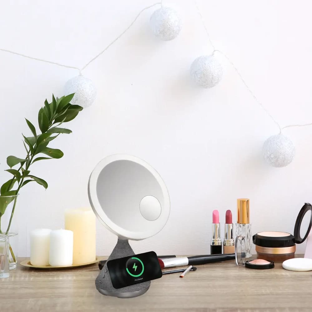 آينه اسپيکر دار و شارژ وايرلس پرودو مدل Porodo LED Makeup Mirror PD-LFST084 — تصویر ۳