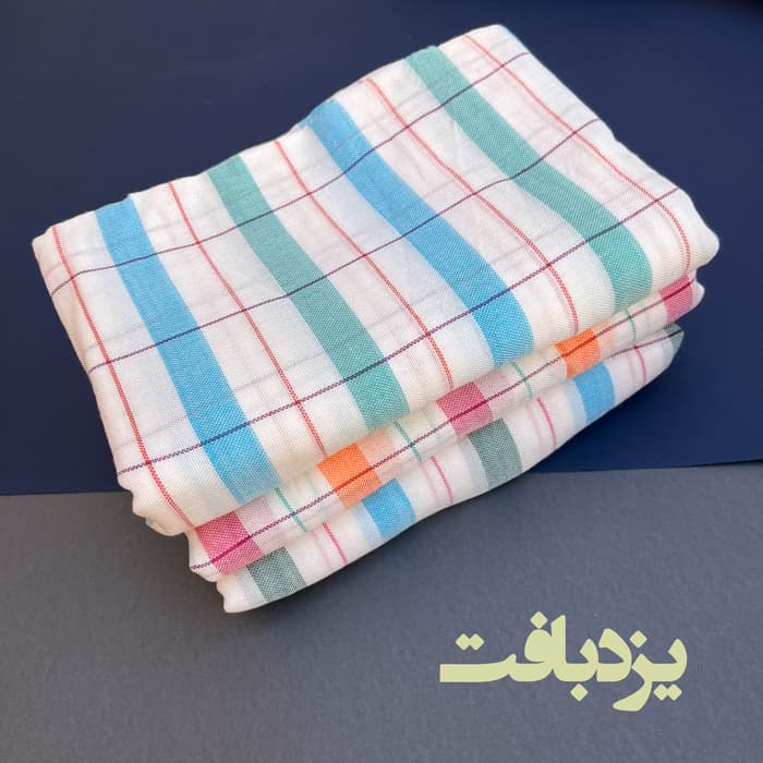 شمد نخی یزدی راه راه سبز و آبی — تصویر ۳