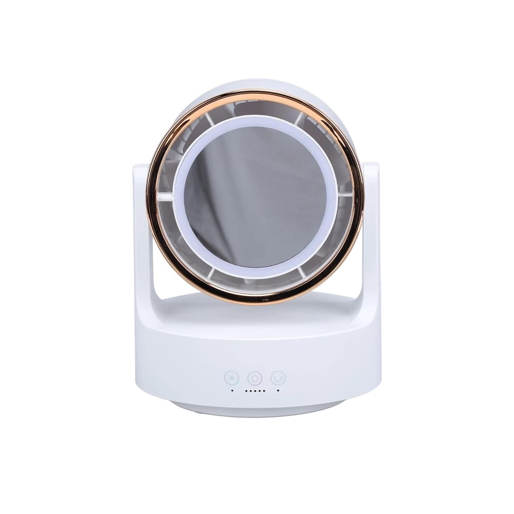 پنکه رومیزی چند منظوره و آينه او ای ام مدل 3In1 Multifunctional Desktop Fan with LED Light Cosmetic