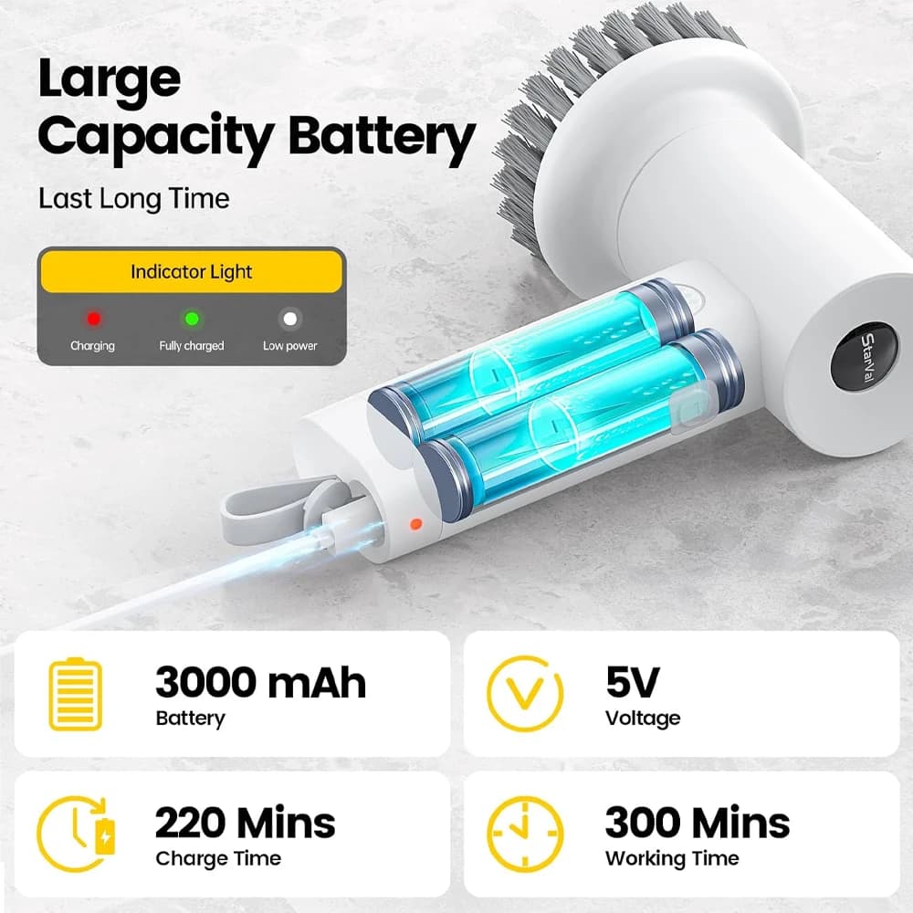 برس چرخشی شارژی استاروال مدل Starval Electric Spin Scrubber Rechargeable & Waterproof S2 — تصویر ۵