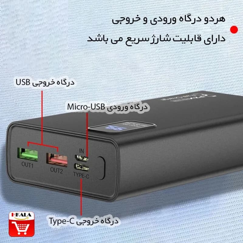 پاوربانک PZX مدل V83 – ظرفیت 20000mAh با شارژ سریع ۲۲.۵ وات — تصویر ۳