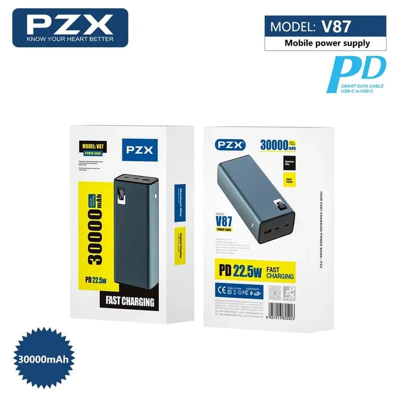 پاوربانک PZX مدل V87 – ظرفیت 30000mAh با شارژ سریع ۲۲.۵ وات — تصویر ۶