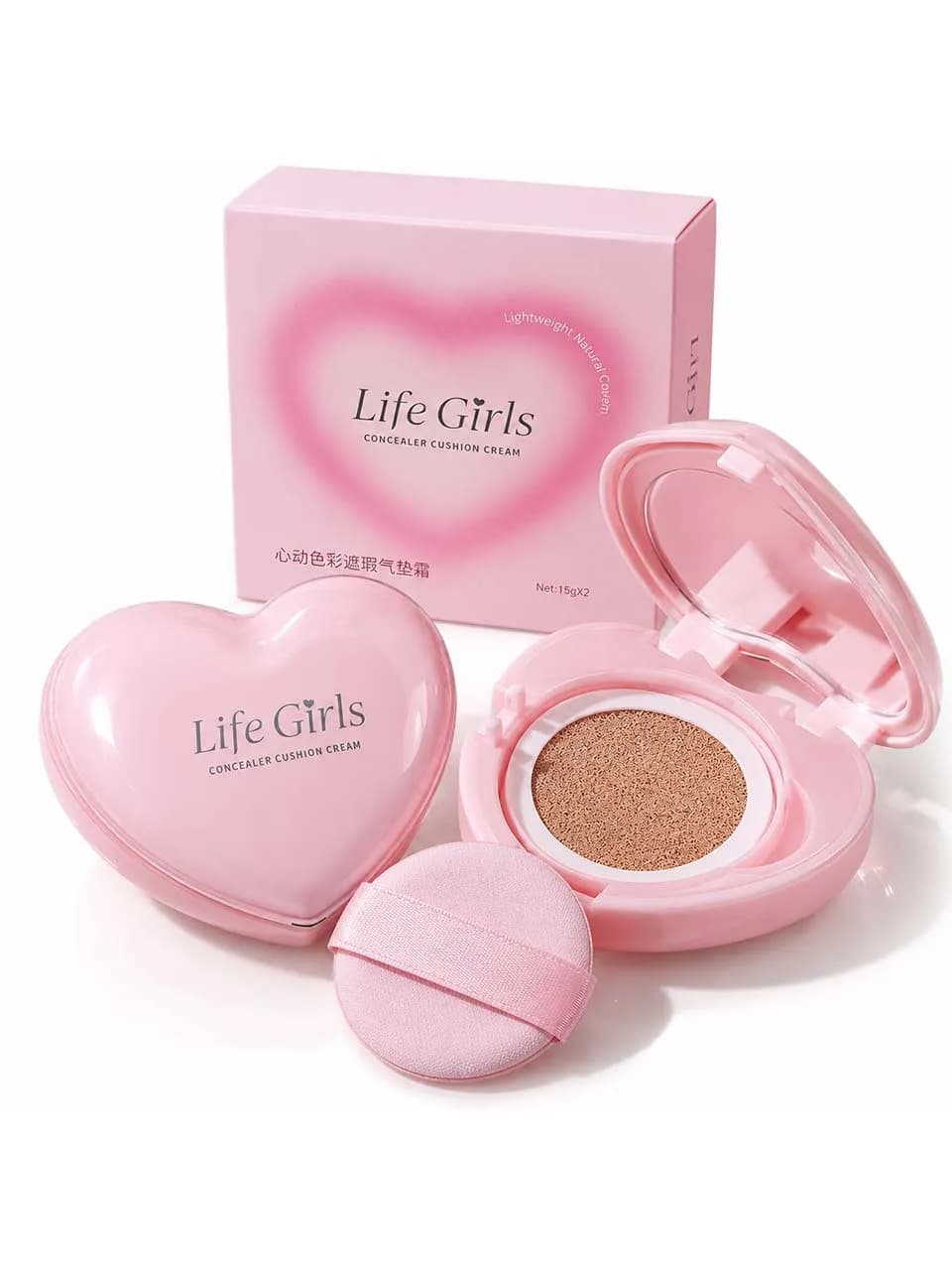 کوشن ۳ تایی قلبی Life Girls | کرم پودر کوشن با پوشش طبیعی