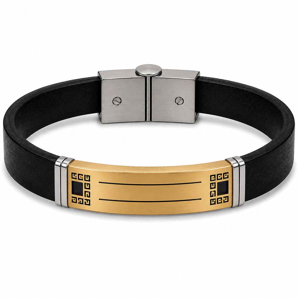 دستبند چرم مردانه مدل دو خط LB-1015