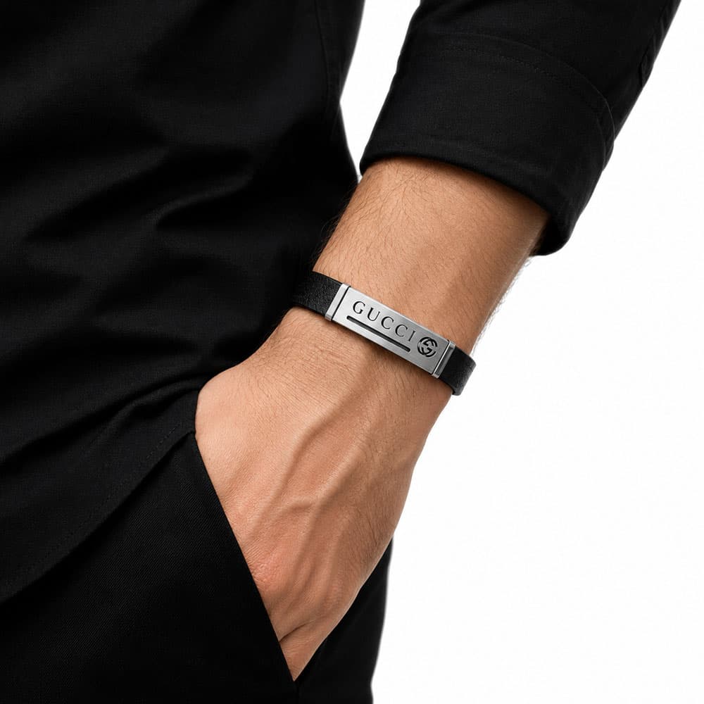 دستبند چرم مردانه مدل گوچی سیلور LB-1008 — تصویر ۲