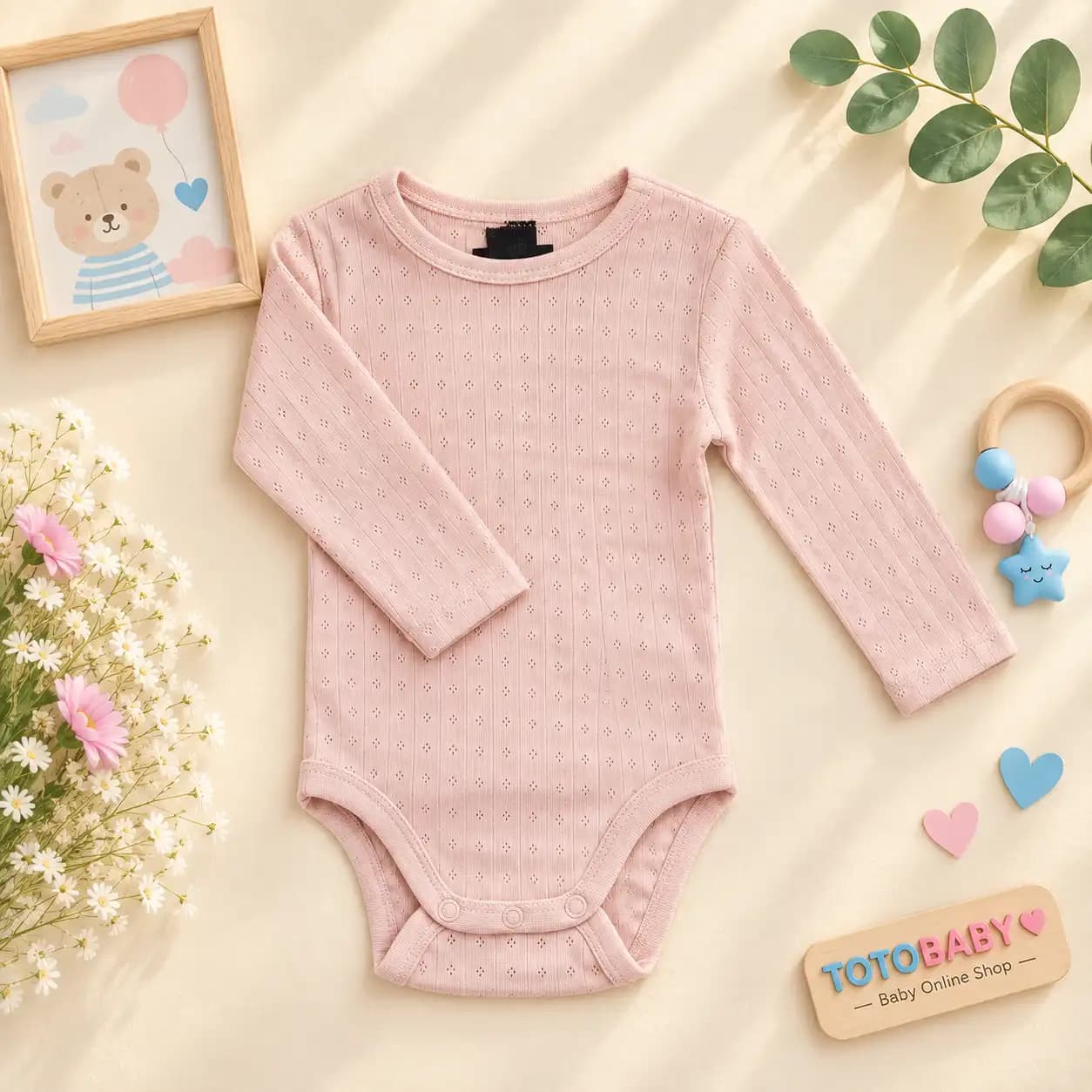 بادی آستین بلند وارداتی رنگ صورتی برند H&M کد 10984