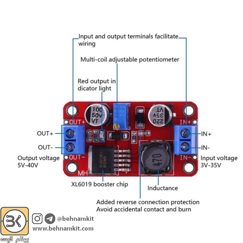 ماژول افزاینده DC به DC جریان 5 آمپر XL6019 — تصویر ۳