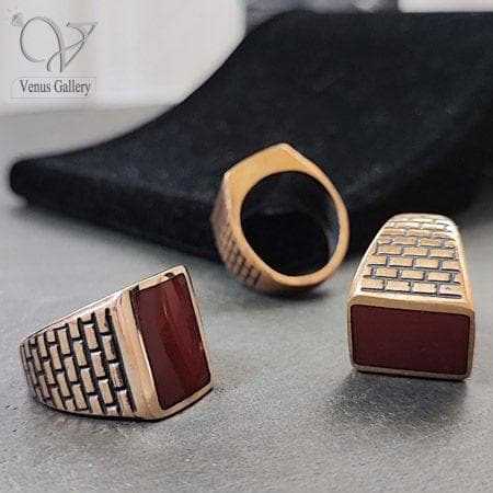 انگشتر مردانه طلاروس سنگ قهوه ای کد 4286