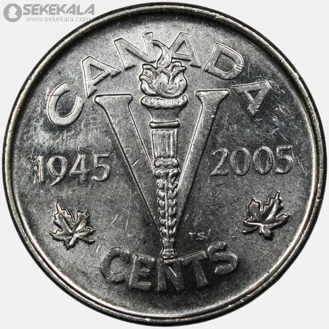 سکه 5 سنت یادبودی کانادا 2005 (یادبود جنگ جهانی دوم – ملکه الیزابت)(AU)