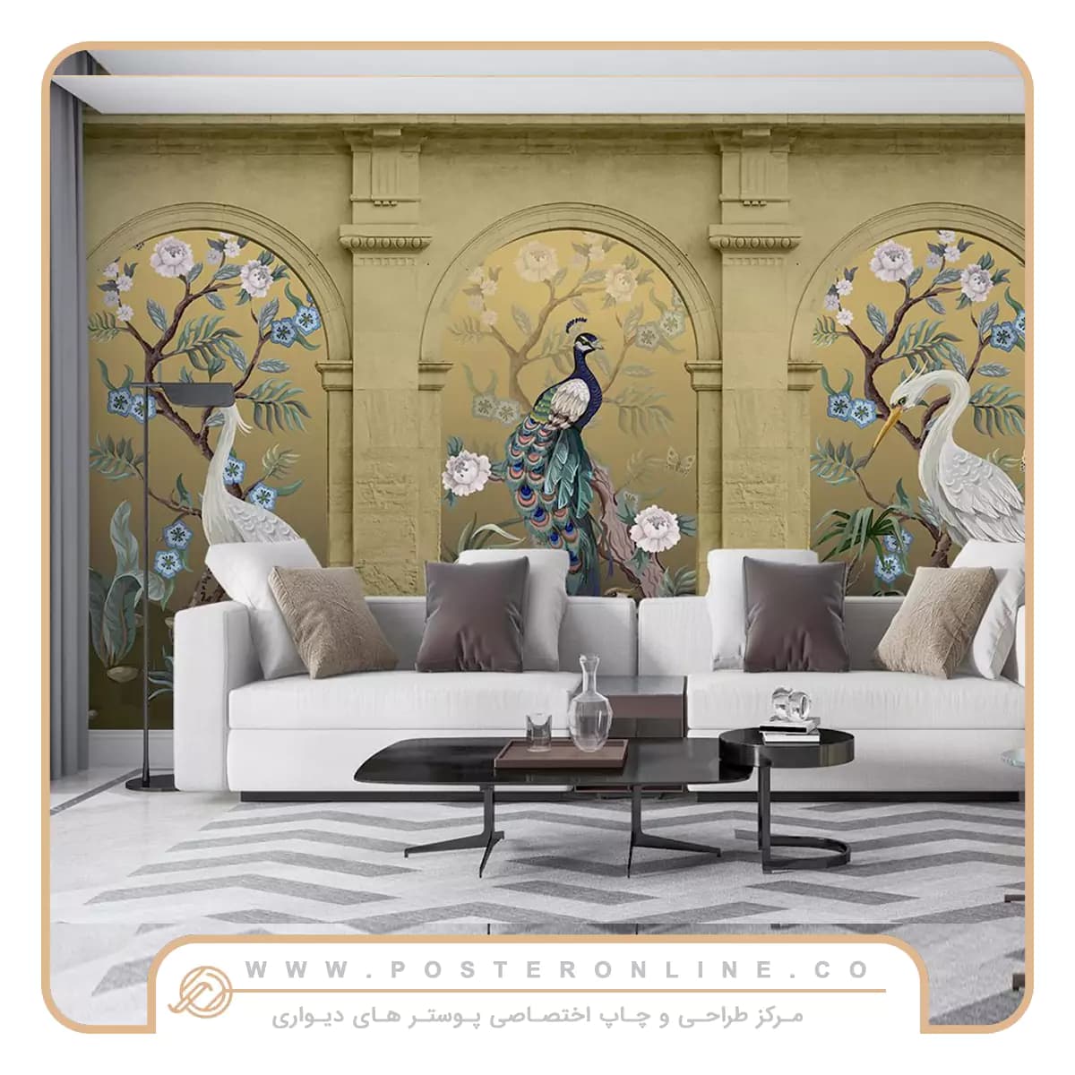 پوستر دیواری مدرن طرح طاووس طلایی کد mt-85072