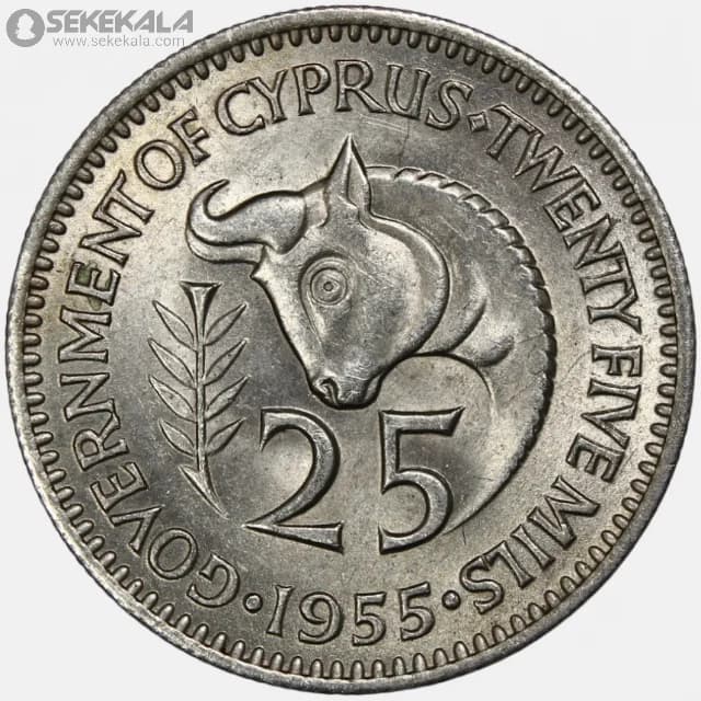 سکه 25 میل قبرس مستعمره بریتانیا 1955 (UNC)(ملکه الیزابت)