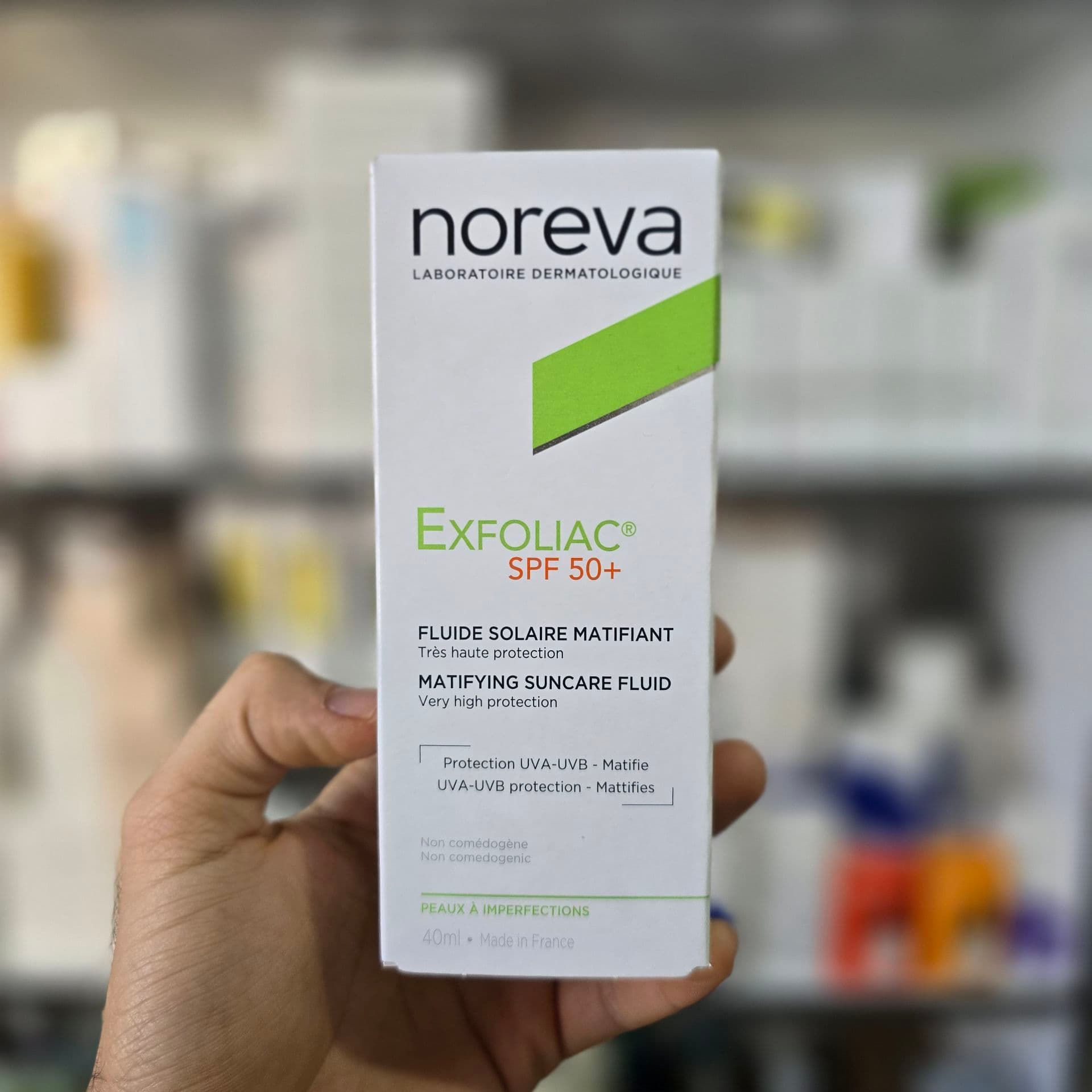 فلوئید ضد آفتاب نوروا Noreva پوست چرب مدل +exfoliac spf 50 — تصویر ۲