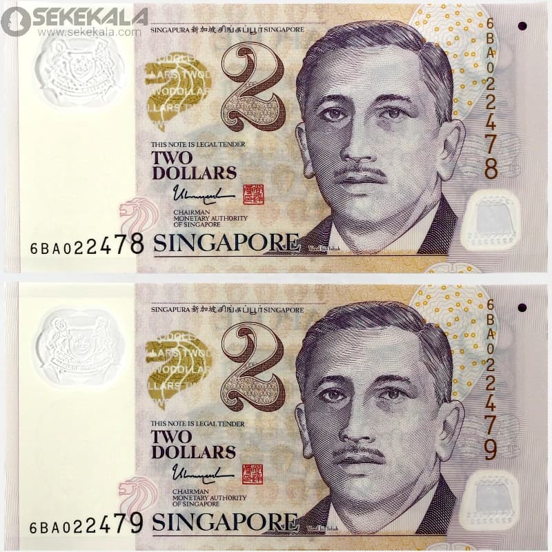 جفت اسکناس‌ 2 دلار پلیمری سنگاپور 2006 (UNC)