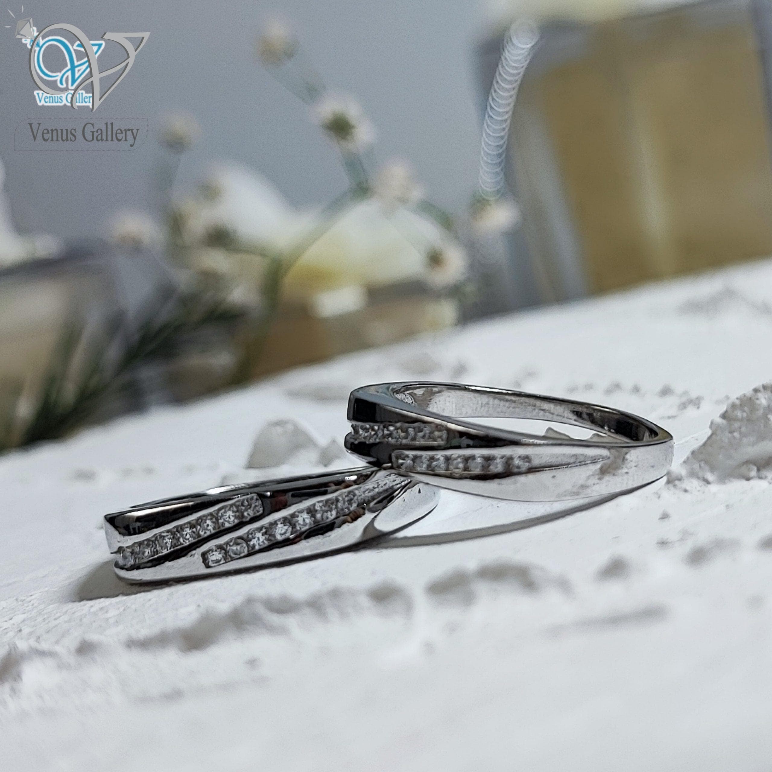 حلقه ست نقره طرح طلا سفید کد 3548 — تصویر ۲
