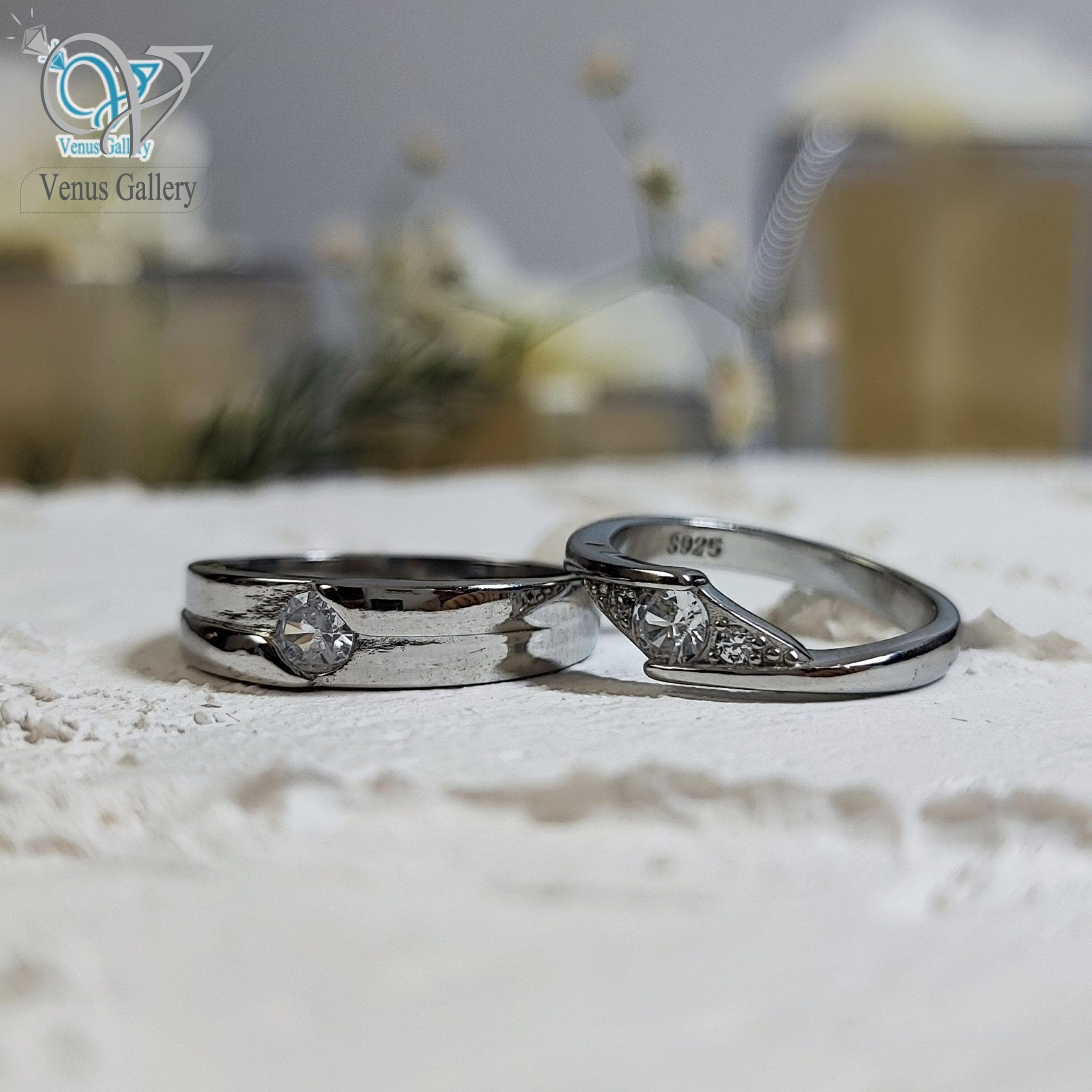 حلقه ست نقره نامزدی طرح طلا سفید کد 3518 — تصویر ۲