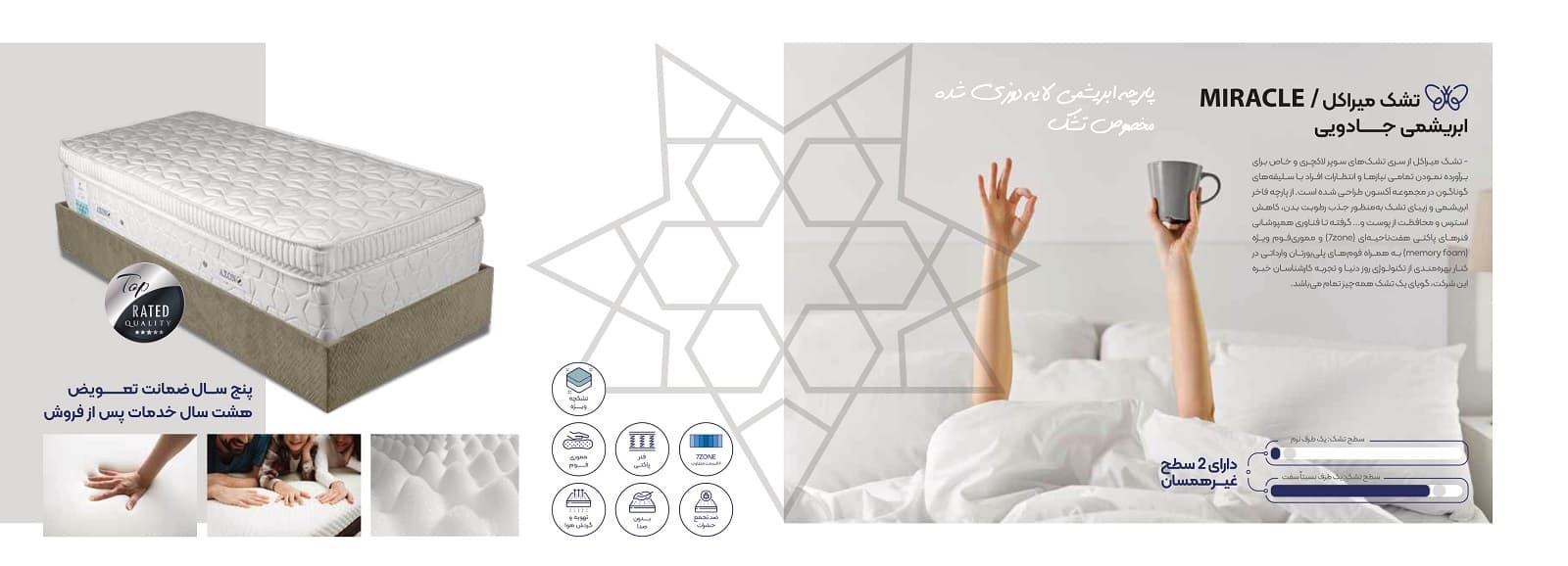 تشک طبی فنری یک نفره آکسون مدل میراکل MIRACLE سایز 90x200 سانتی متر — تصویر ۲