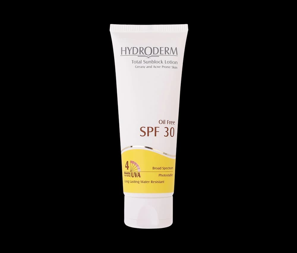 لوسیون ضد آفتاب بی رنگ هیدرودرم SPF30 مناسب پوست‌های چرب و جوش‌دار حجم 75 میلی‌ لیتر