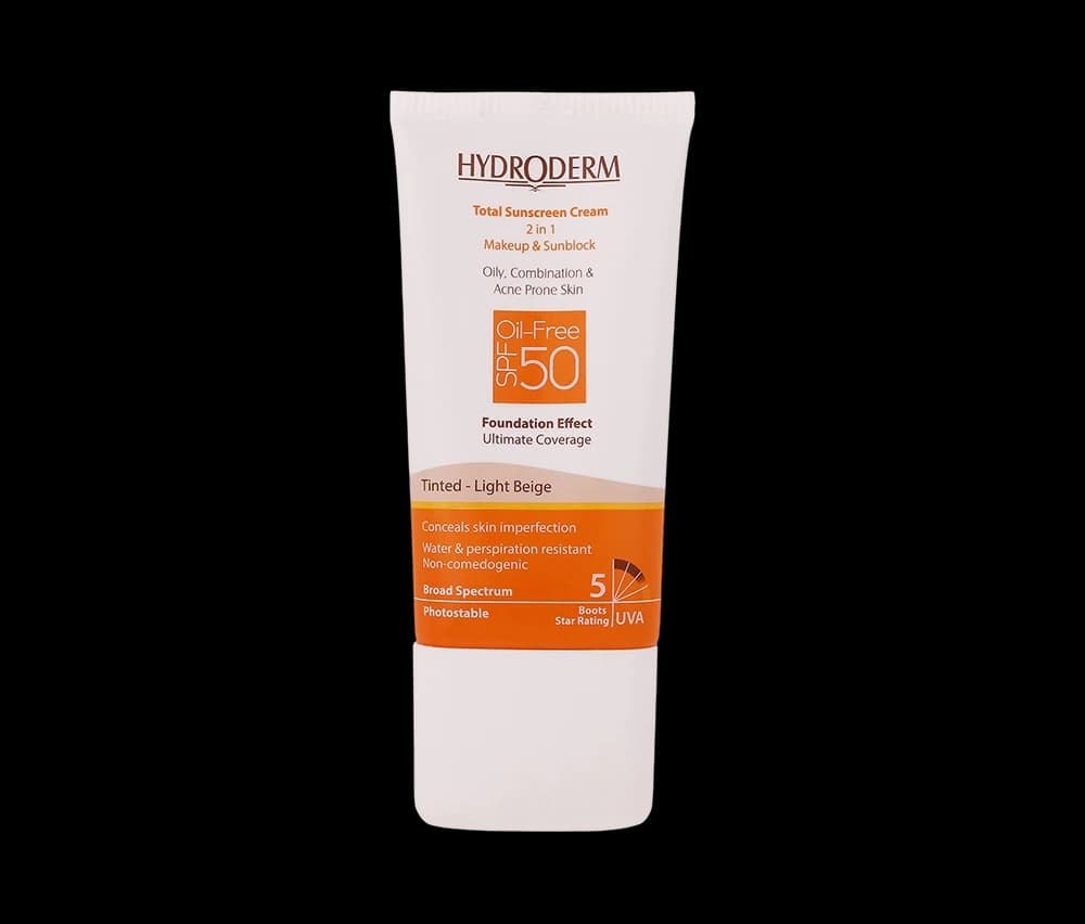 کرم ضد آفتاب کرم پودری 2in1 بژ روشن هیدرودرم SPF50 مناسب پوست‌های چرب و جوش‌دار حجم 4۰ میلی‌ لیتر