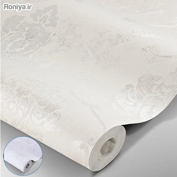 ست کاغذ دیواری ساده طرح داماسک سفید روشن کد 00153 + طرح ساده