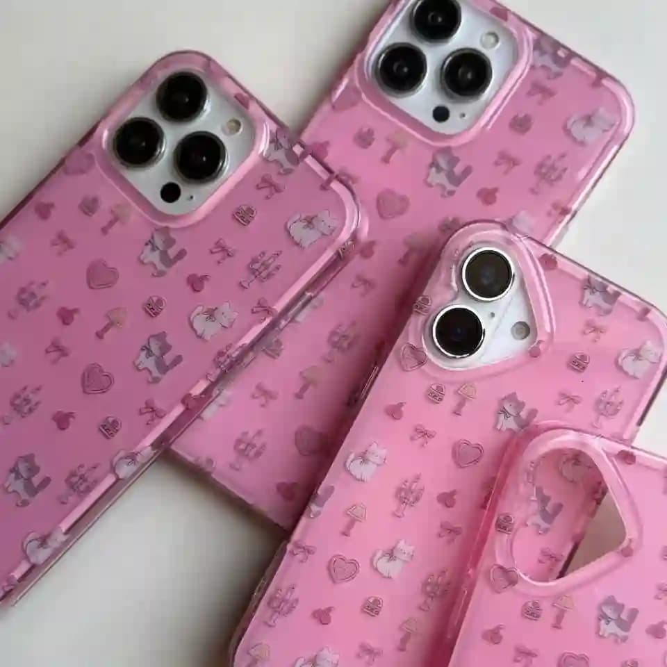 قاب گربه صورتی مدل Pincki cats برای IPHONE 13 Promax