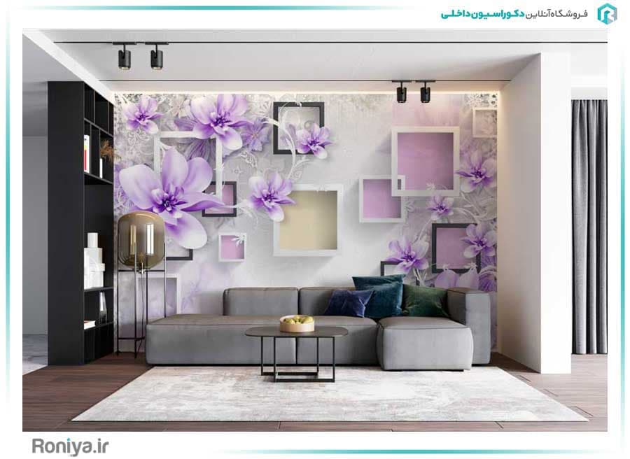 پوستر دیواری سه بعدی طرح گل بنفش کد 3DF-233