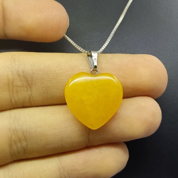 گردنبند سنگ جید زنانه با رنگ زرد طرح قلب سایز بزرگ کد{10569} — تصویر ۳