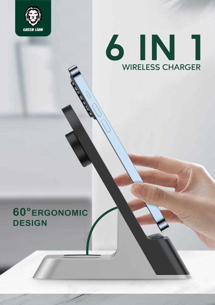 شارژر وایرلس 6 کاره گرین لیون مدل Green 6 in 1 Wireless Charger GN6IN1WFCBK با توان 15W — تصویر ۲