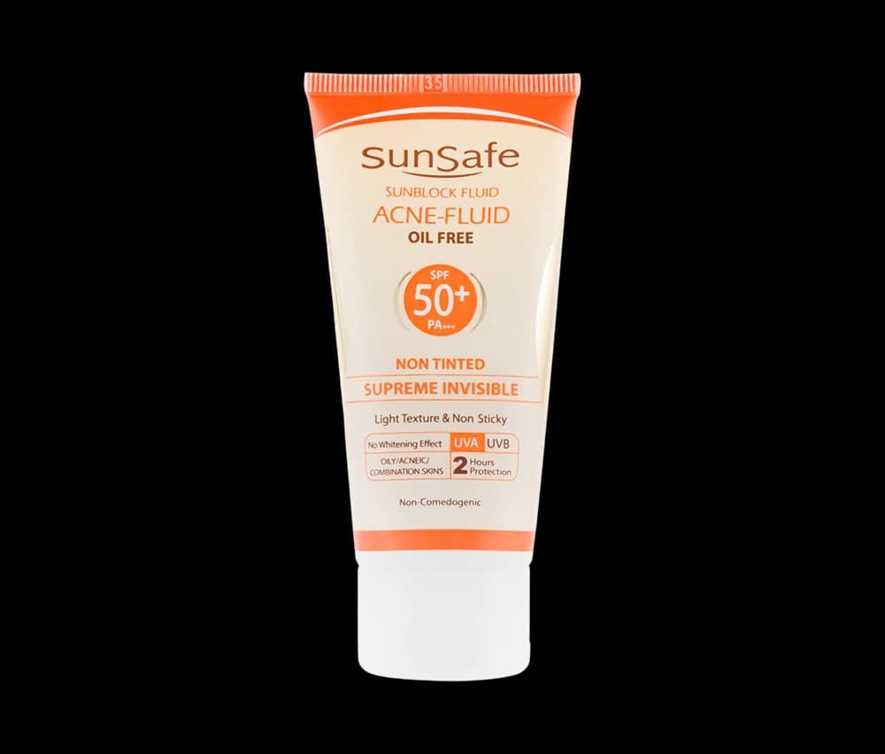 فلوئید ضد آفتاب بی رنگ سان سیف +SPF50 مناسب پوست چرب، مختلط و مستعد آکنه حجم 50 میلی لیتر