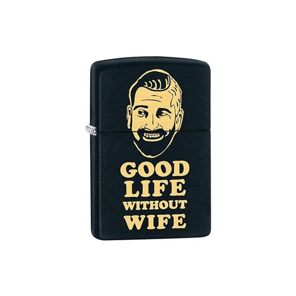 فندک زیپو مشکی مات طرح Good Life Without Wife مدل 218-MP400018