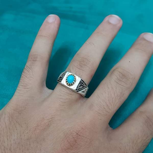 انگشتر فیروزه نیشابوری عجمی آبی کد{10478} — تصویر ۵