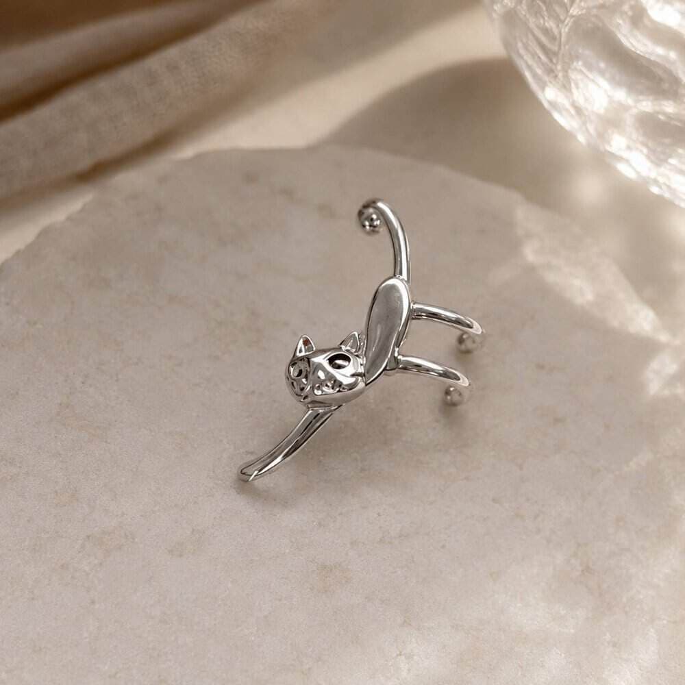 ایرکاف گربه نقره‌ای | گوشواره بدون نیاز به سوراخ با طراحی فانتزی — تصویر ۲