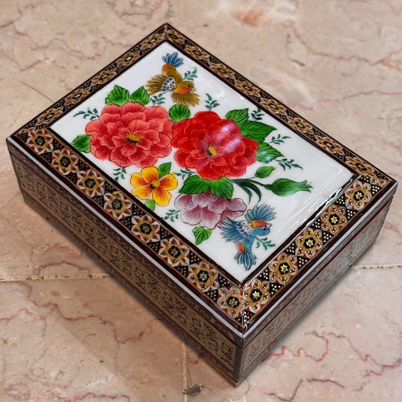 جعبه خاتم کاری گل و مرغ پرداز — تصویر ۷
