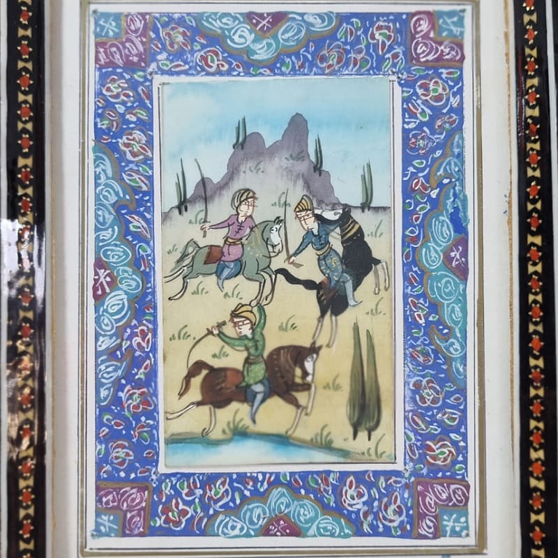 قاب خاتم کاری اصفهان به همراه فیبر نقاشی مینیاتور ۱۸در۲۳ — تصویر ۲
