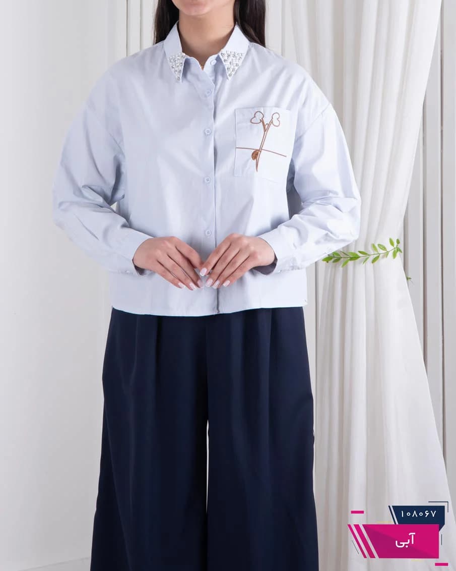 شومیز یقه مروارید تک جیب Y.T — تصویر ۲