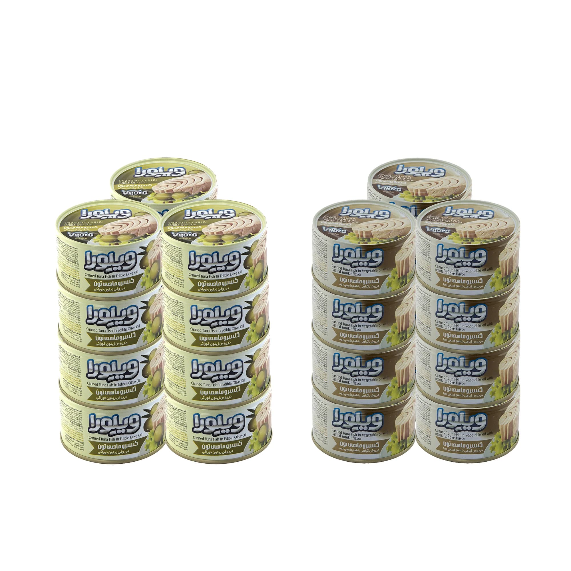 کنسرو ماهی تن ویلورا با طعم دودی و زیتون – 180 گرم بسته 24 عددی