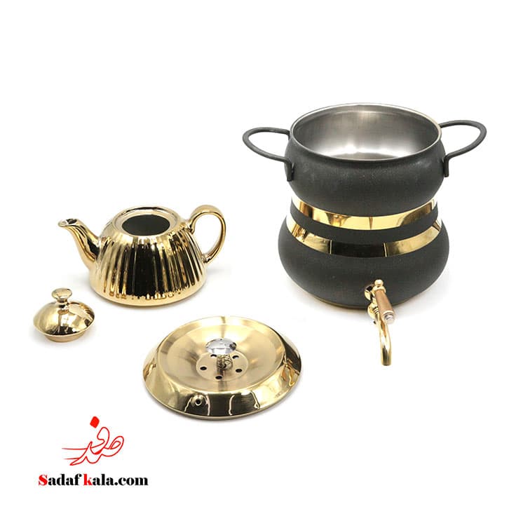 کتری قوری استیل شیردار نوار طلایی ریور (4) /2156 — تصویر ۲
