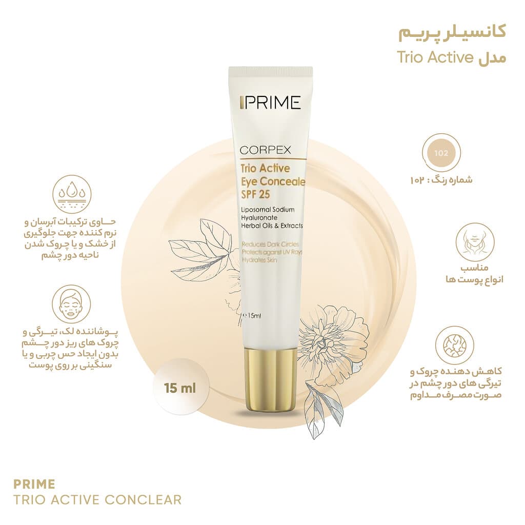 کانسیلر پریم مدل Corpex Trio Active SPF 25 حجم 15 میلی لیتر — تصویر ۲