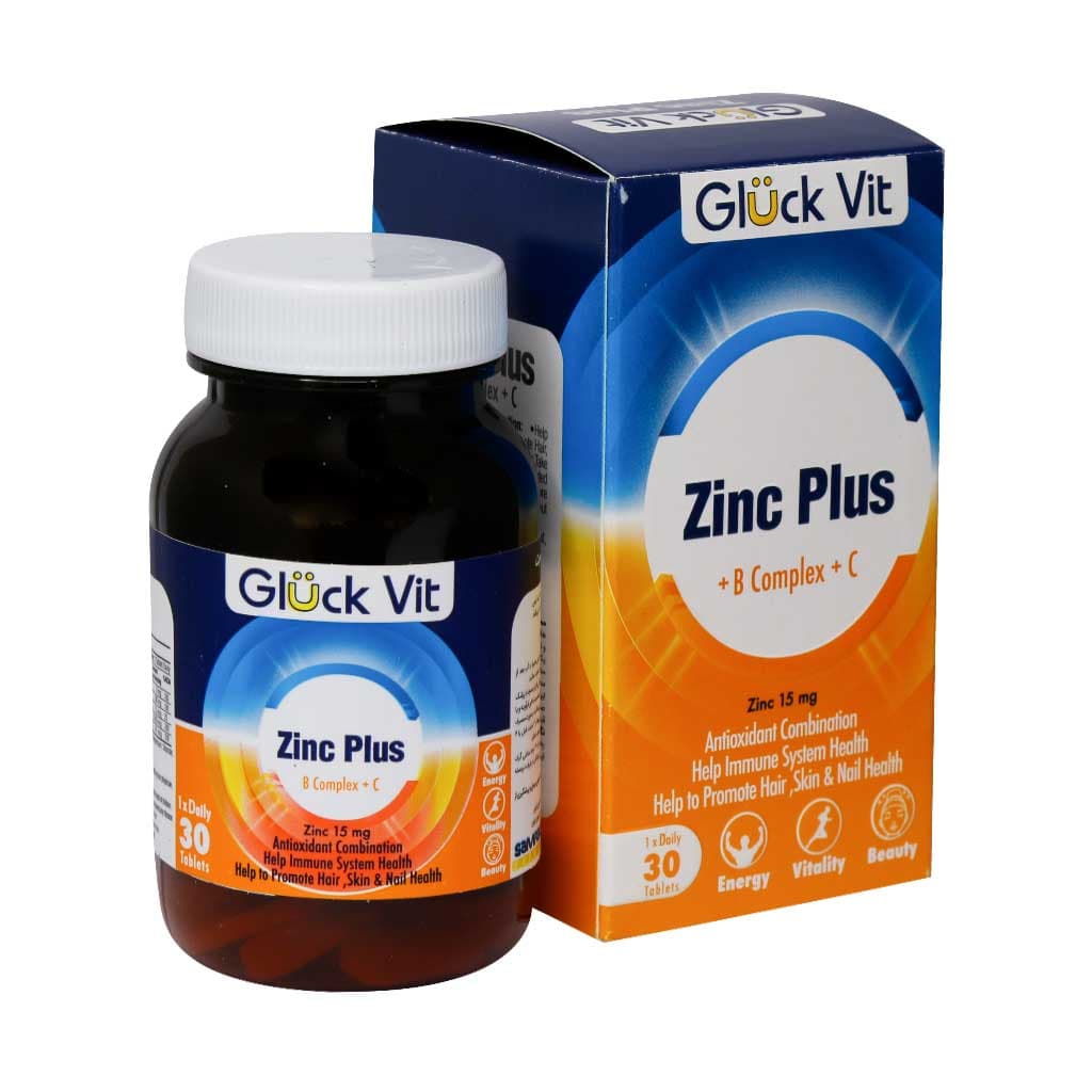 زینک پلاس گلوک ویت 30 عدد | Gluck vit Zinc Plus B Complex & C 30 tablets — تصویر ۲