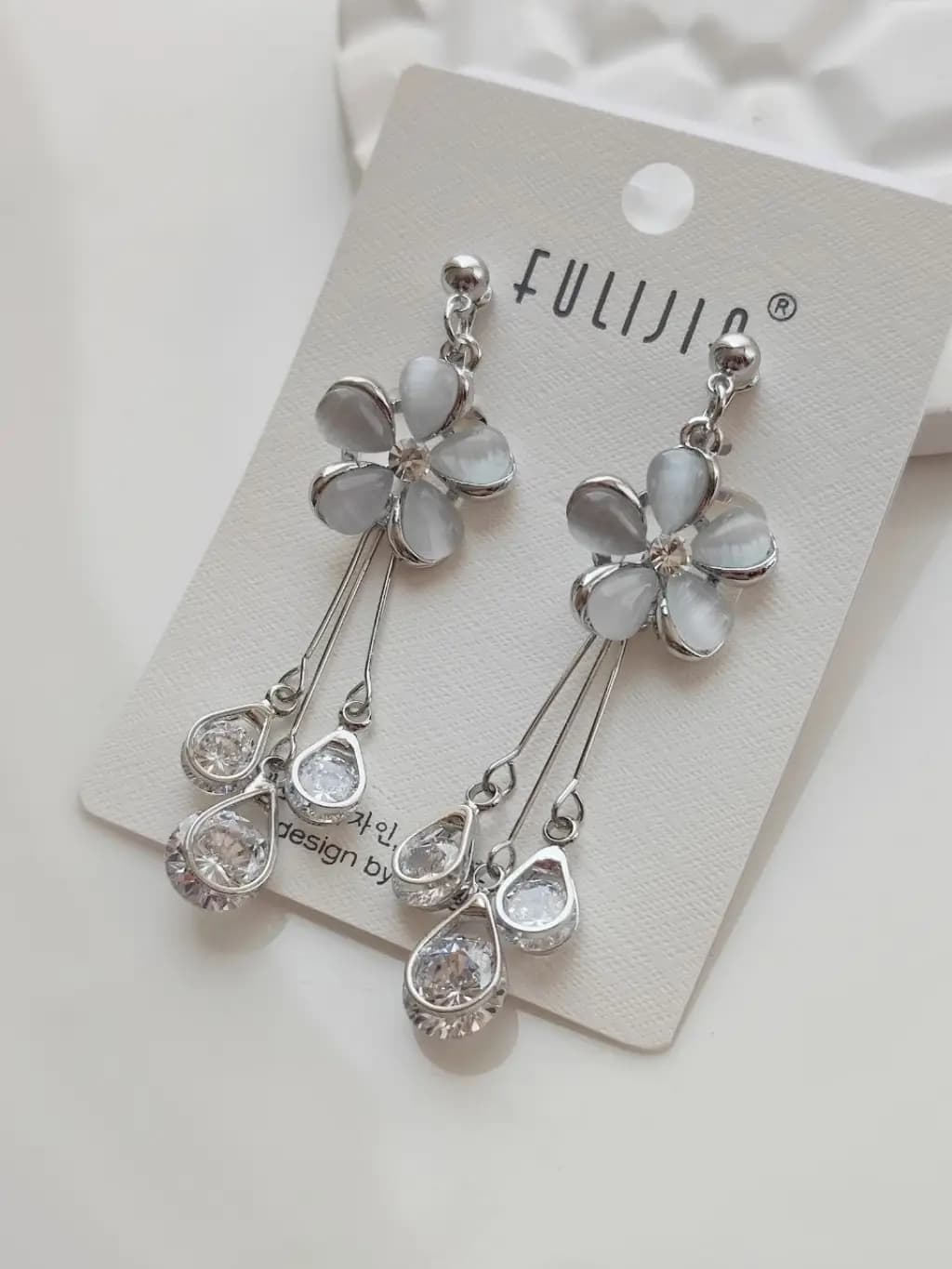گوشواره Fulijia گل و آویز کریستال — تصویر ۳
