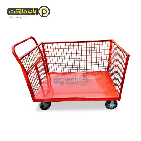 ترولی 85*125 با چرخ دایکاست 25 سانتی 3 طرف توری 60 سانت