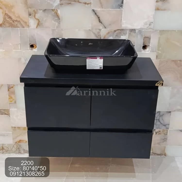 روشویی کابینتی مشکی با کابین دودر و دو کشو کد ZN2200 — تصویر ۳