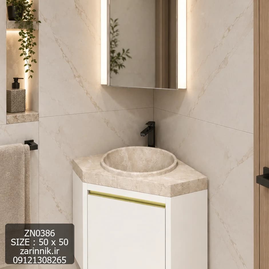 روشویی کنجی کابینتی 50*50 با اینه باکس کد ZN0386